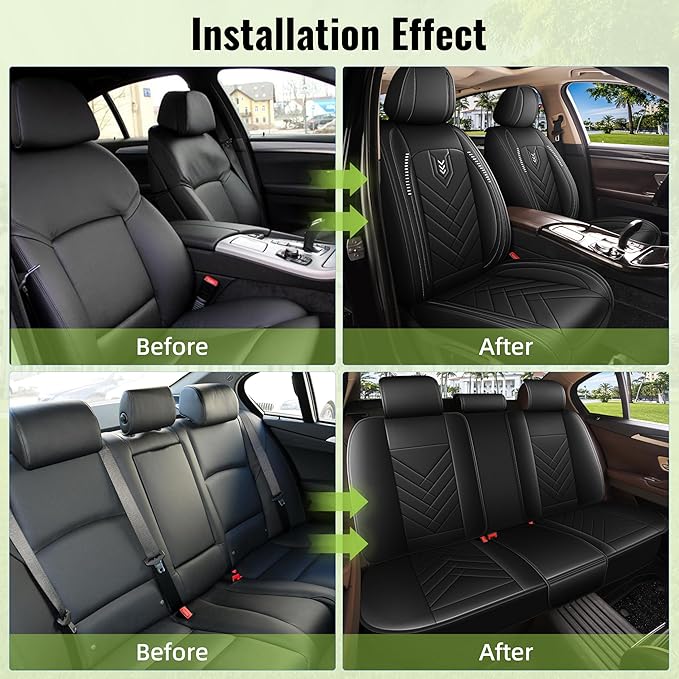 AOMSAZTO Car Seat Covers Full Set Fit for Nissan Juke 2011-2017 Waterproof Faux Leather Car Seat Cushions Automotive 5 Seat Covers Set（Black）