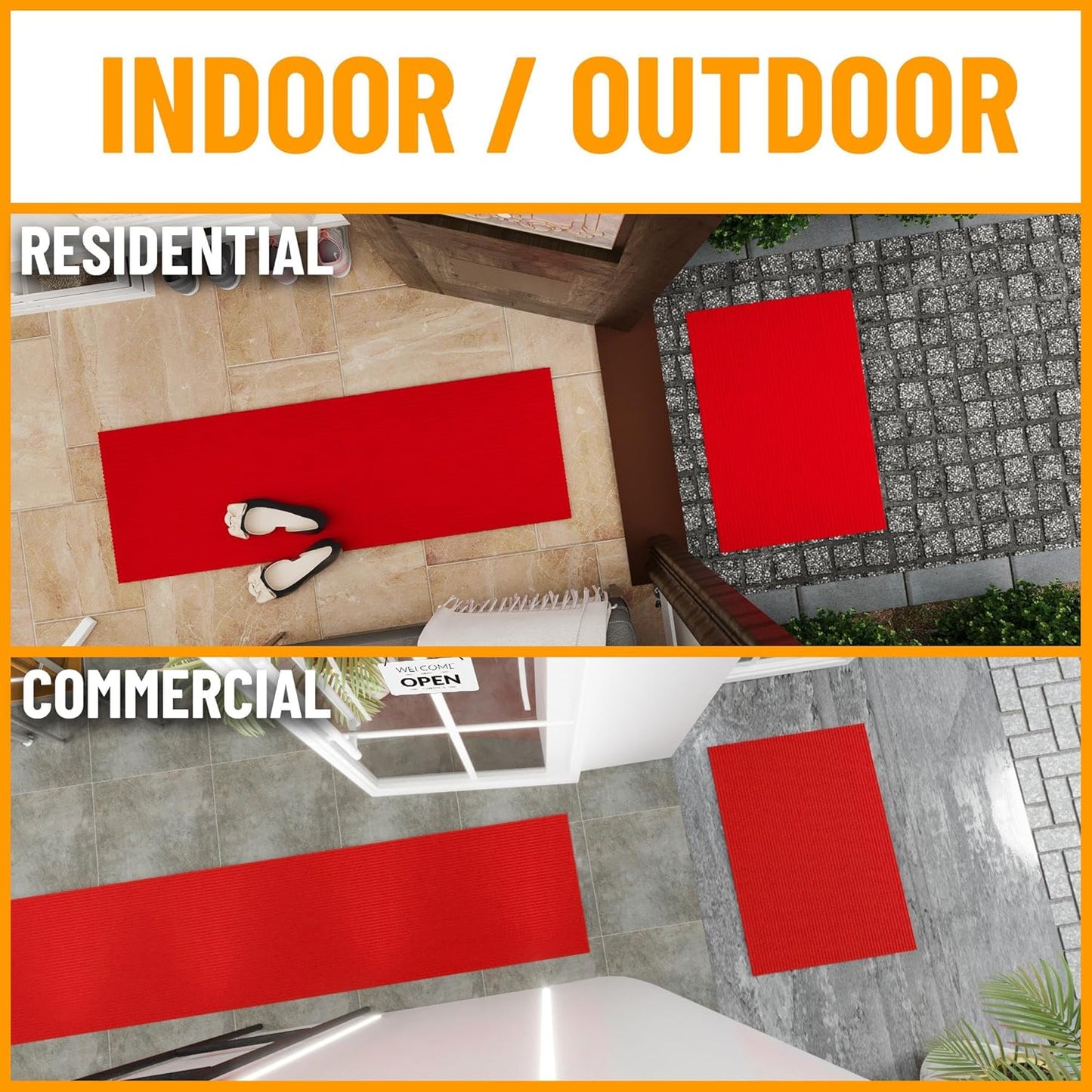 Ottomanson 2' x 30' Hallway Runner with Scraper Pile - Extra Durable Non-Slip Rug Mat for Indoor & Outdoor Use - Ideal for Kitchen, Entryway, Patio & Garage - High-Traffic Carpet, Red