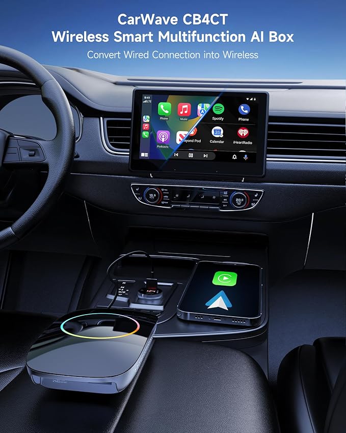 Magic Box - AI Box CarPlay Android Auto Wireless 2GB+16GB, Support YouTube, Netflix, Prime Video, Disney+, Spotify w/HDMI Output, Dual Wi-Fi & BT (5.4 & 4.2), USB Playback, AI-Powered, OTA
