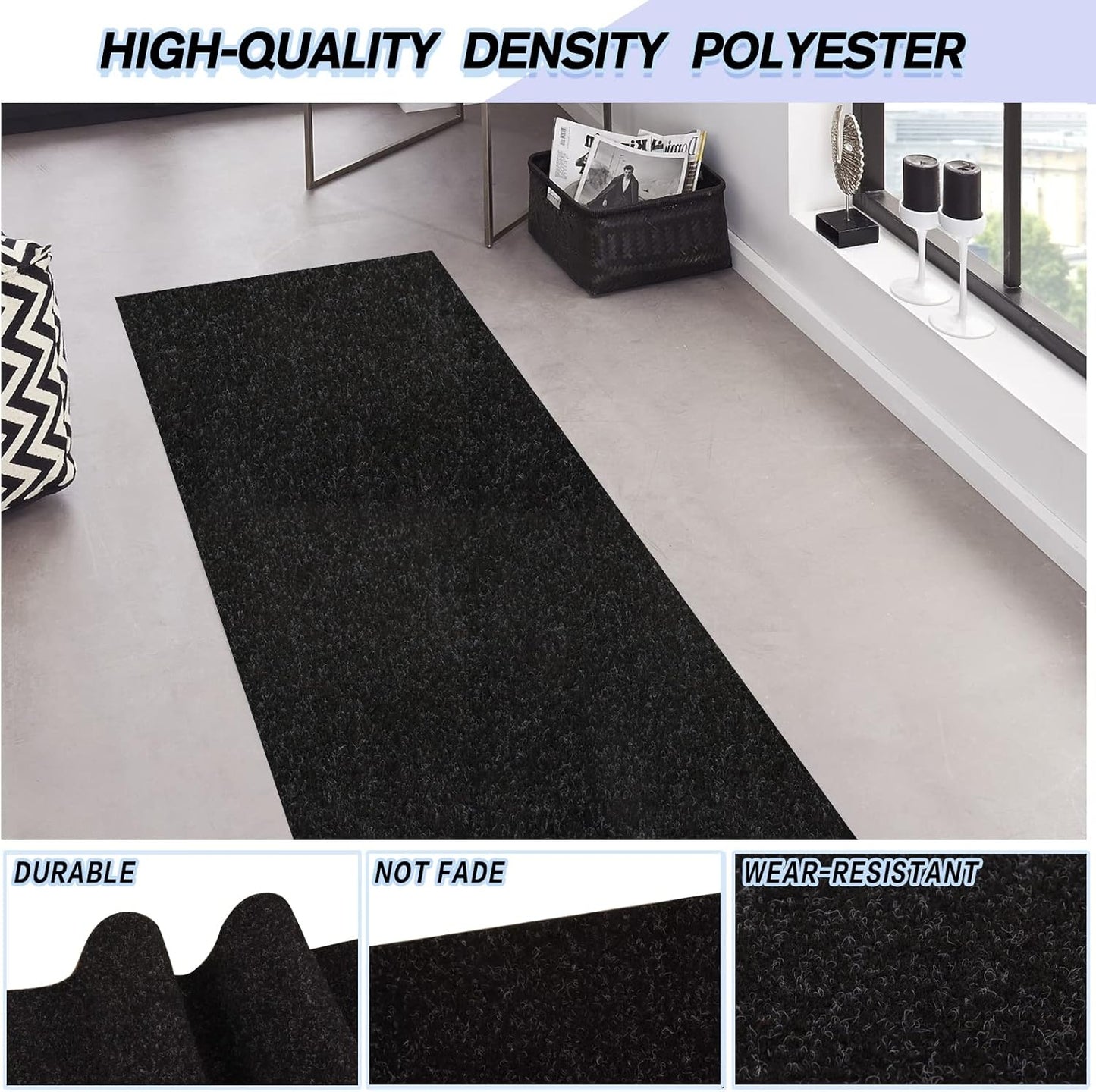 Custom Size Backed Non-Slip Area Rugs Runner, Easy Clean, Waterproof Runner Rugs for Hallway Entryway, Kitchen, Laundry, 3FT x 33FT, Black