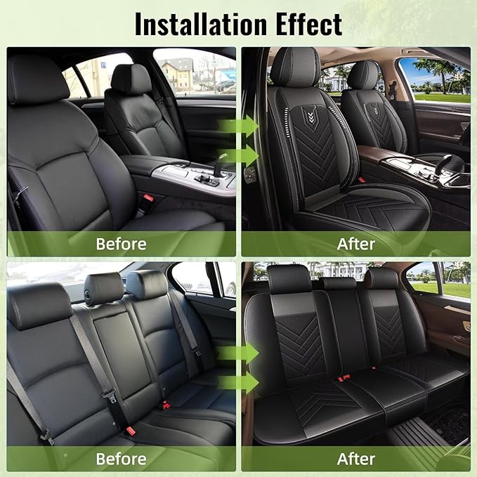 AOMSAZTO Seat Covers Fit for Dodge Charger Car Waterproof Seat Protectors 2006-2026 Full Set Fit for : 2 Seat Automotive Faux Leather Seat Covers(Black+Grey)
