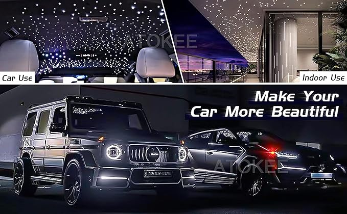 ATOKEE Starlight Headliner Kit Mixed 500pcs 9.8ft/3m, 16W Twinkle + Sound Activated Small Size Fiber Optic Star Lights for Car Roof Use with Bluetooth APP/Remote Control