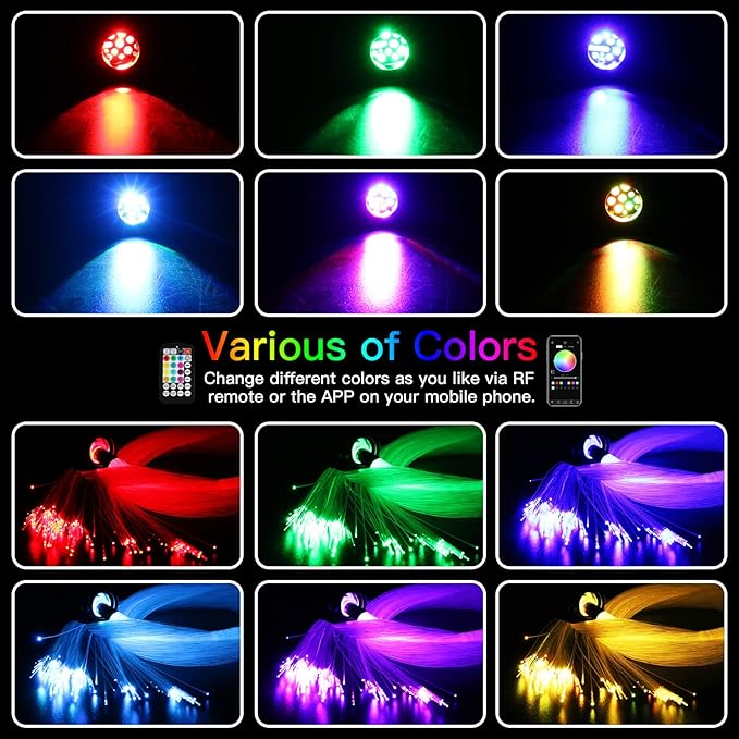 AMKI Upgraded 16W Starlight Headliner Kit Twinkle+Sound Activated 600pcs 0.03in 9.8ft Cable Fiber Optic Light APP/Remote Control for Car Home Star Ceiling Decoration