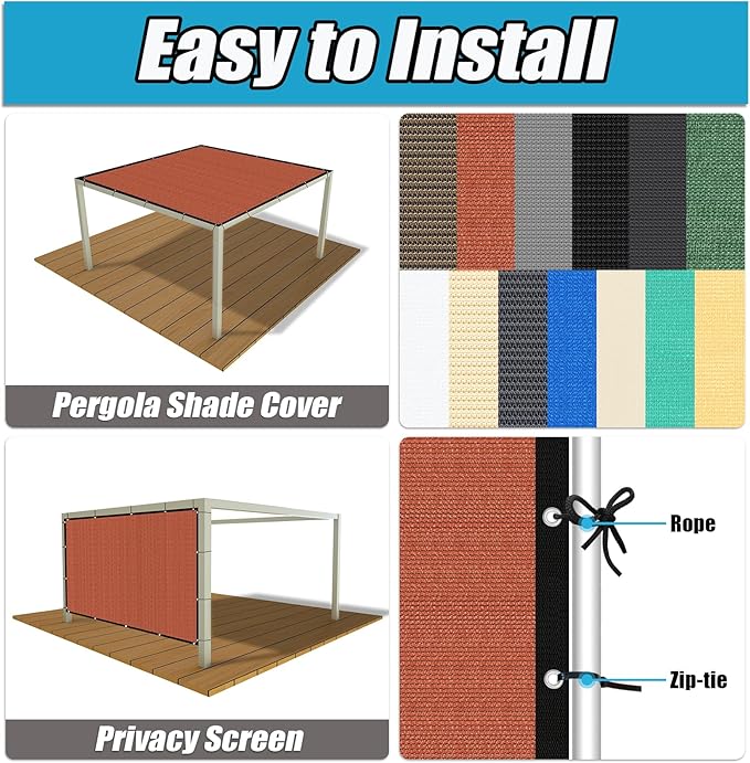 Amagenix 90% Pergola Shade Cover 8' X 22' Sun Shade Cloth with Grommets for Outdoor Garden Patio Porch, Commercial Grade 200 GSM - Cable Zip Ties Included (We Customized) GN108, Rust Red