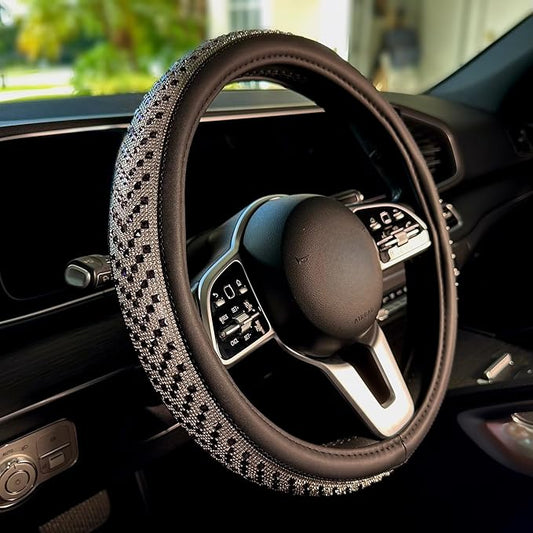 Lord AutoFashion 15 Inch Luxury Universal Steering Wheel Cover Rhinestone Crystals Anti-Slip Microfiber Leather for Women Girls Men Boys Car Accessory Bling Diamonds Purple (JX06)