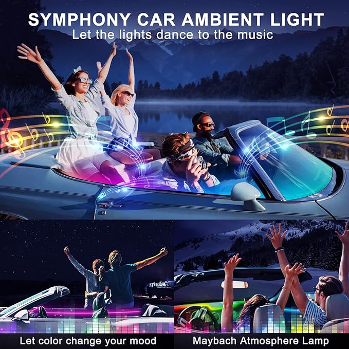 Acrylic Interior Car LED Strip Light with 30S Motion Sensor Switch&USB Hub, Dreamcolor 55.1 inches Ambient Lighting Kits, RGB Colors Neon LED Strip Light