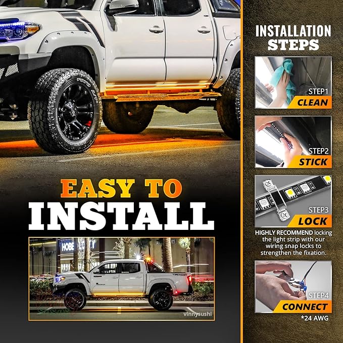 OPT7 Sidekick 86" Running Board Lights 2PCS LED Strips w/Sequential Amber Turn Signal Side Marker, DRL, White Courtesy Light for Extended Crew Cab Pickup - Truck Decorations