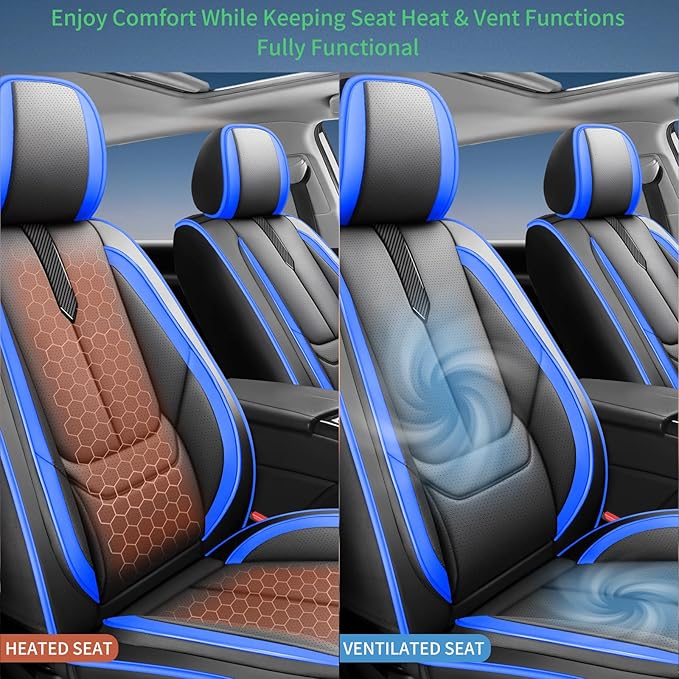 Fit Avalon Car Seat Covers for Toyota Avalon 2001-2024 2025 2026 -Upgraded Premium Waterproof & Breathable Leather,Airbag Compatible,All-Weather Seat Cushion Protector,2 Front/Black-Blue