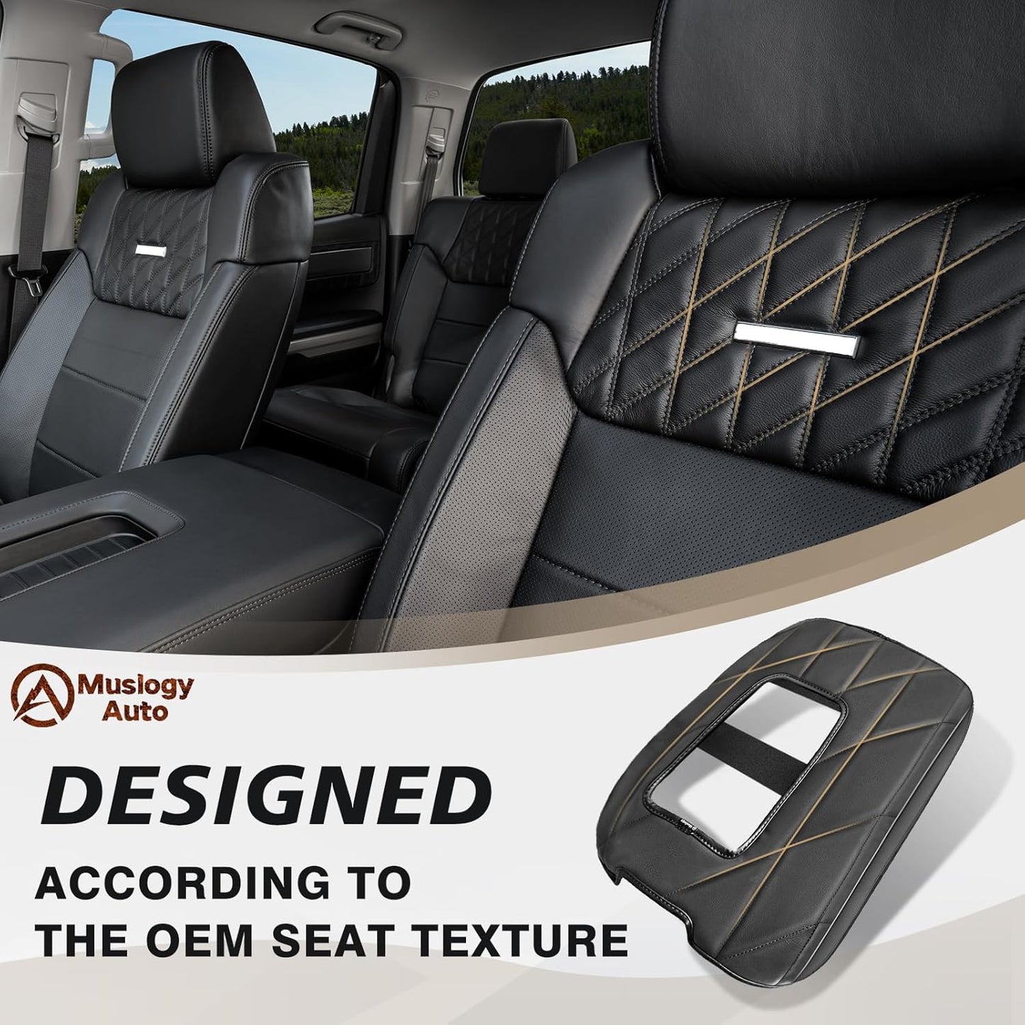 Muslogy Center Console Armrest Cover Compatible with Toyota Tundra 2014-2021 Comfort Armrest Pad Arm Rest Cushion Vegan Leather Protector Regular Thick(Bucket Seat ONLY)