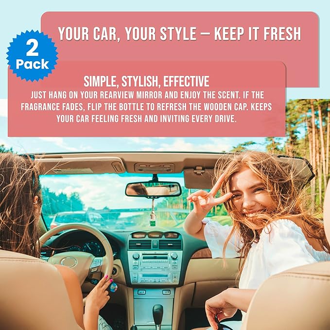 Car Air Freshener Black Cherry 2 Pack Hanging Air Freshener Diffuser, Cute Car Accessories Air Freshner for Women & Men Gift Non-Toxic Car Scent Long Lasting Oil Diffuser Made in USA
