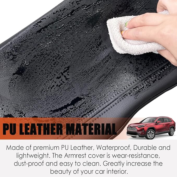 Center Console Cover for Toyota RAV4 2025 2024 2023 2022 2021 2020 2019 - Leather Middle Armrest Cover for Toyota RAV4 Interior Accessories (Red Stitches)