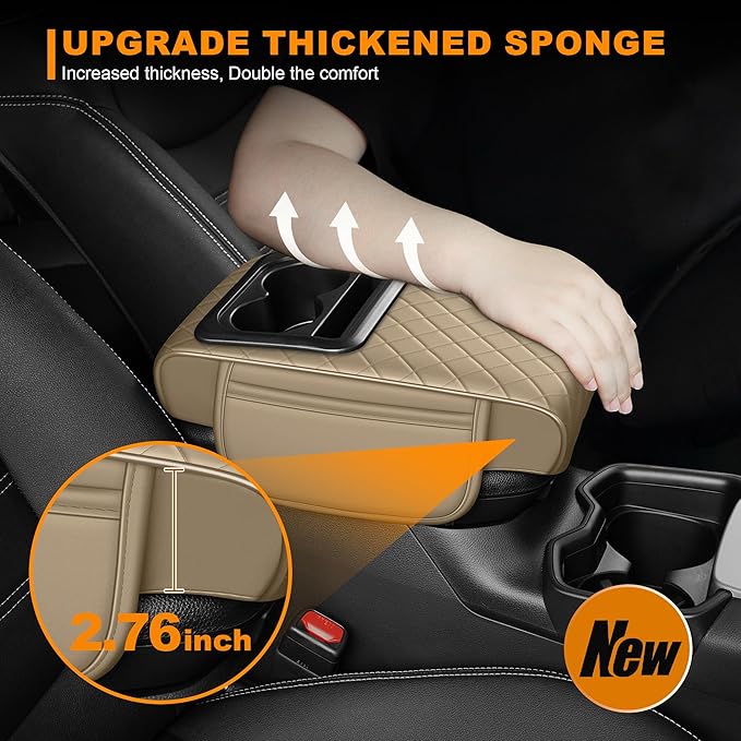 Armrest Cover for Car Fit for Jeep Cherokee Compass Gladiator Liberty Patriot Renegade Wrangler - Center Console Cover with Cup Holders and 2 Storage Pockets(Beige)