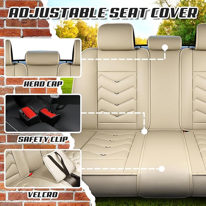Car Seat Covers for KIA Sedona 2003-2021, Premium Nappa Leather Car Seat Cover, Stylish Sport Seat Covers， Automobile Seat Cover Sets.(Luxury 2 Seats/Beige)