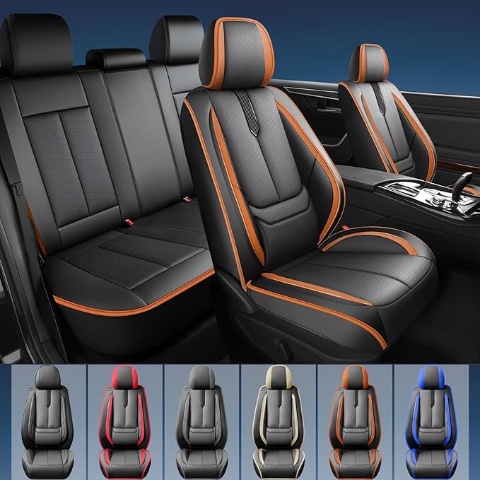 Fit Prius Car Seat Covers for Toyota Prius 2001-2024 2025 2026 -Upgraded Premium Waterproof & Breathable Leather,Airbag Compatible,All-Weather Seat Cushion Protector,Full Set,Black-Brown