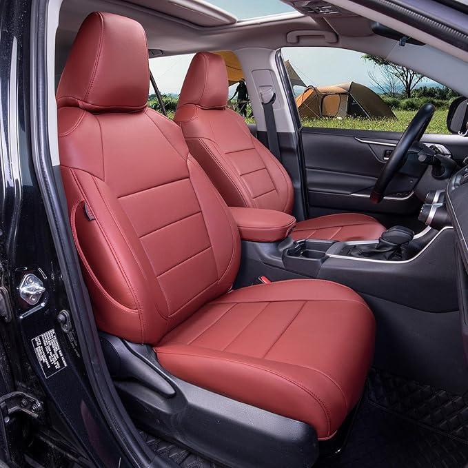 coverdream Rav4 Seat Covers Custom Fit for 2019-2025 Toyota RAV4 LE,XLE,XLE Premium,Limited SUV,Fully Covered,Luxury Waterproof Leather Car Seat Protector(Full Set,Wine Red)