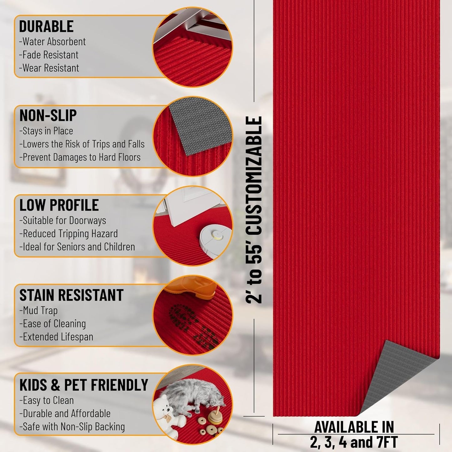 Ottomanson 3'11" x 16' Hallway Runner with Scraper Pile - Extra Durable Non-Slip Rug Mat for Indoor & Outdoor Use - Ideal for Kitchen, Entryway & Garage - High-Traffic Carpet, Red