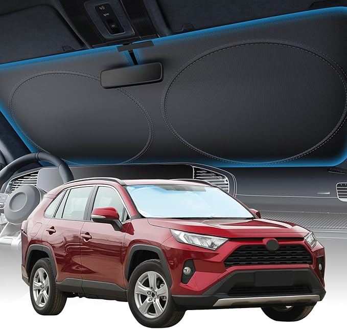 2025 Upgraded Zanch Car Front Windshield Sun Shade - Ultimate UV Protection & Heat Reductionlinnovative No-Light Leakage TechnologylFoldable DesignlPerfect Fit for Sedans Mini SUVs, Medium(64"X32")