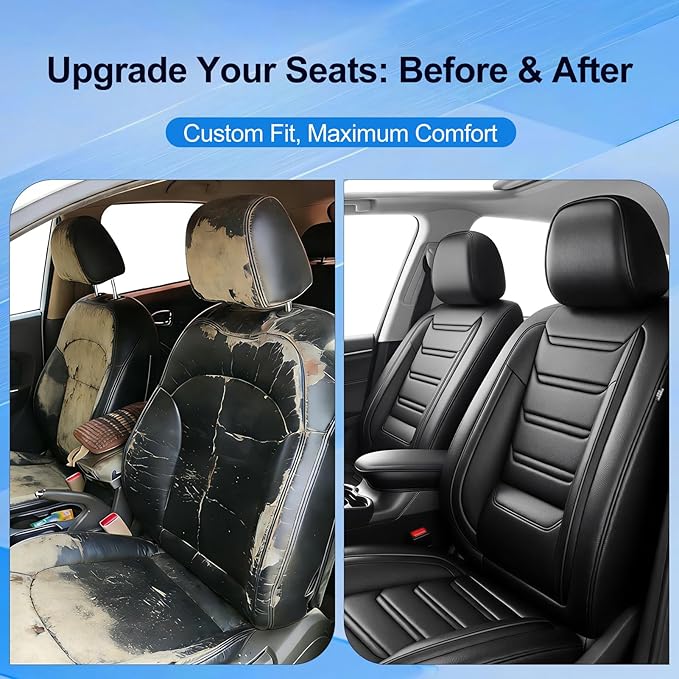 Fit Colorado Car Seat Covers for Select Chevy/Chevrolet Colorado 2015-2026 - Premium Full Coverage Leather, Waterproof & All Weather Breathable Seat Cushion Protector, Full Set, Black