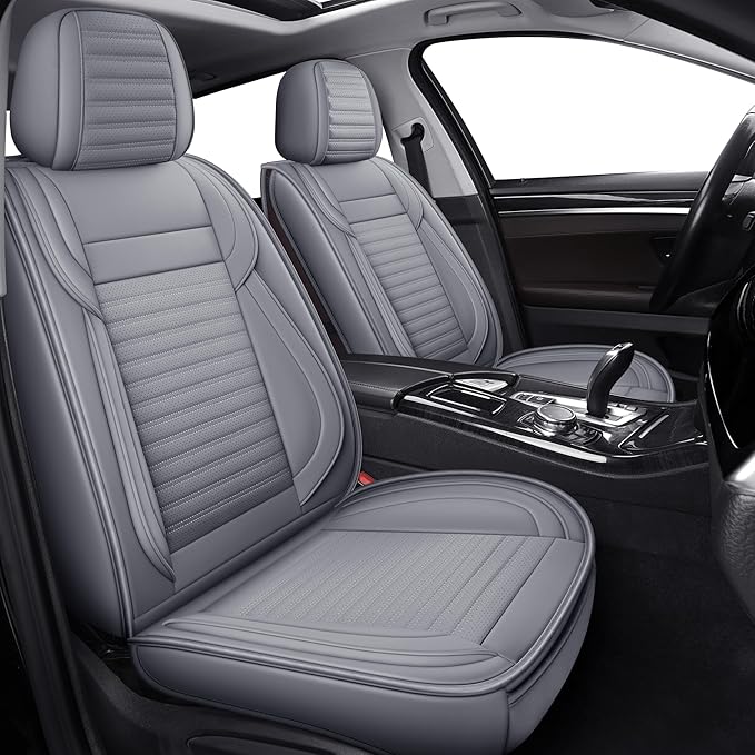 LINGVIDO Full Set Car Seat Covers, Faux Nappa Leather, Airbag Compatible and Waterproof Protectors for Sedans SUVs, Breathable Interior for Active Families, Pets, and Commuters (5 Seats, Gray)