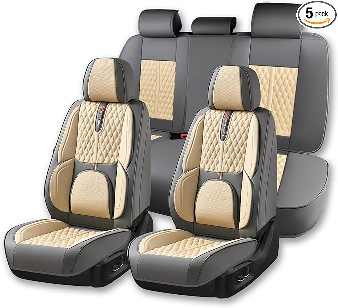 Light Taupe Car Seat Covers for Ford Bronco Sport 2021-2025 Car Seat Cover, Premium Leather, Full Set of 5 Seats, Waterproof, with Lumbar Support, Beautify Interior
