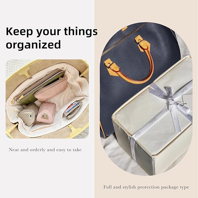 DGAZ Silk Purse Organizer Insert Fits LV Speedy 16/20/25/30/35/45 bags，Silky Smooth Bag Organizer，Luxury Handbag & Tote Shaper（Craie，SP35）