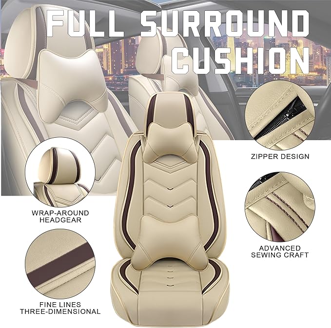 CTDS Car Seat Covers for Nissan Altima 2001-2026, Stylish Sport Seat Cover, Premium Nappa Leather Car Seat Cover. Automobile Seat Covers Sets.(Luxury 5 Seats/Beige)