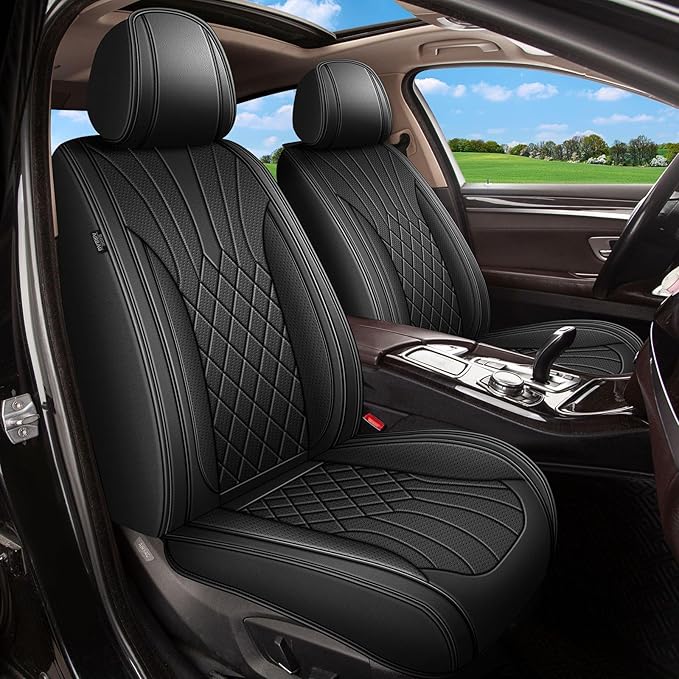 Car Seat Covers Front Pair for Toyota Prius 2003-2015: Breathable Perforated Leather Seat Cover (Black)