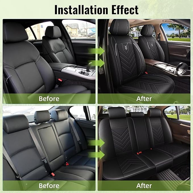 AOMSAZTO Car Seat Covers Full Set Fit for Ford Fusion 2010-2020 Faux Leather Waterproof Seat Covers Automotive Seat Cushion Protector(5 Seats, Black)