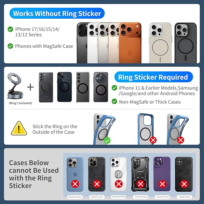 Car Phone Holder for Magsafe, Foldable Suction Cup Phone Mount 360° Adjustable Vacuum Magnetic Phone Holder, Cell Phone Holders for Your Car Compatible with iPhone 17 Pro Max 16 15 14 13 12