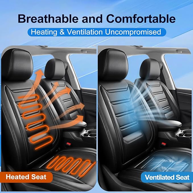 Fit Impala Car Seat Covers for Select Chevrolet/Chevy Impala 2000-2020, Premium Full Coverage Leather, Airbag Compatible, Waterproof All Weather Seat Protector, Full Set, Black