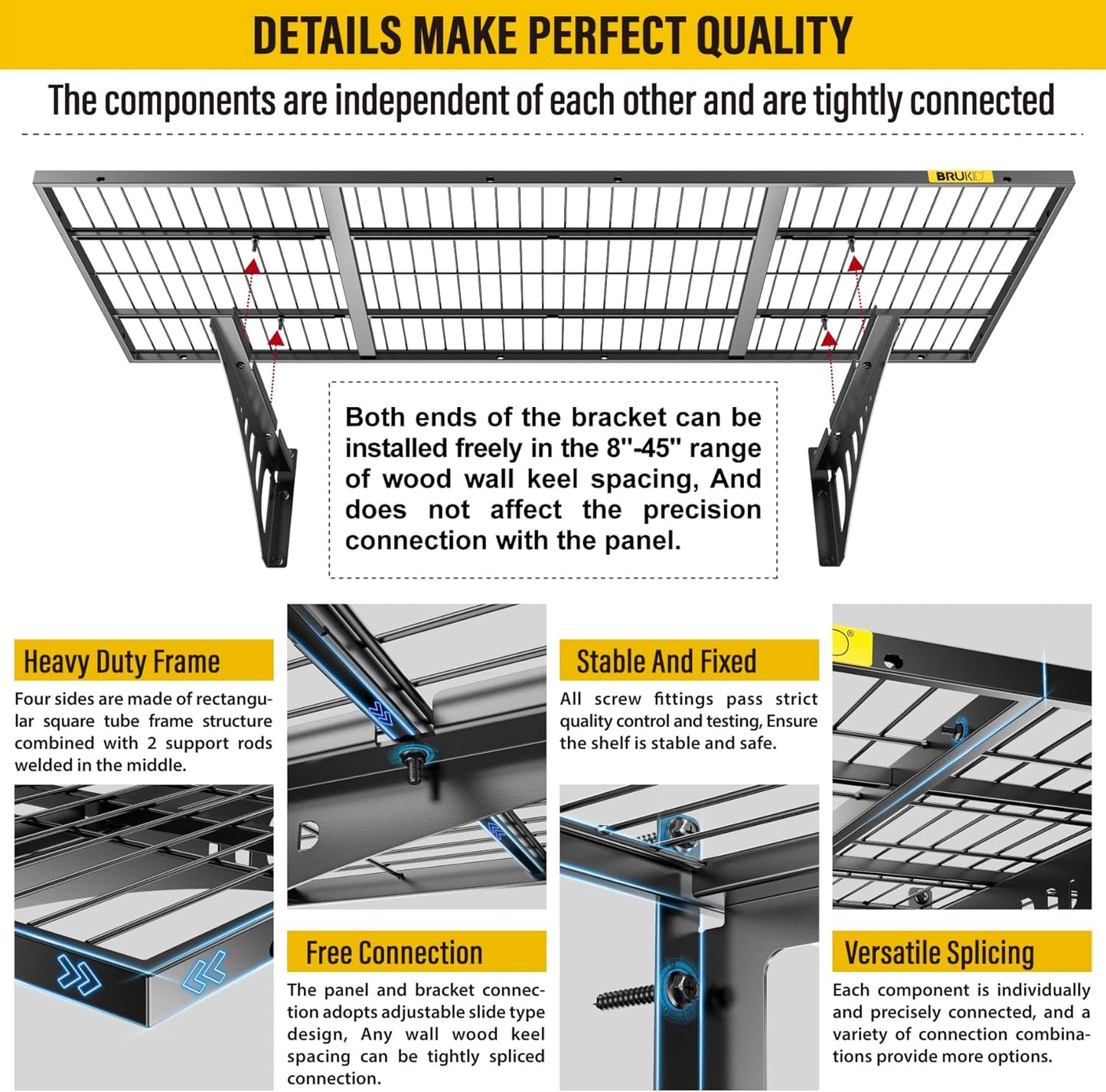 1.64x4ft Adjustable Rail Wall Garage Storage Shelf, for Tool Room, Storage Room, Store Supermarket Wall Storage Shelving Rack (4 Pack-Black)