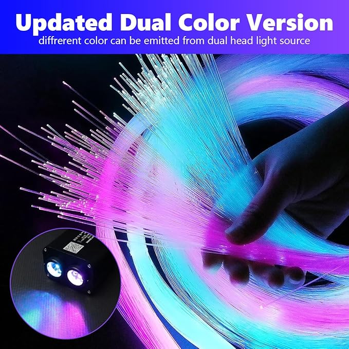 AMKI Dual Color 20W Twinkle Starlight Headliner Kit Mixed 860pcs*9.8ft Cables+ RGB Meteor Shooting Star Fiber Optic Light Sound Activated APP/Remote Control for Car Roof Home Ceiling