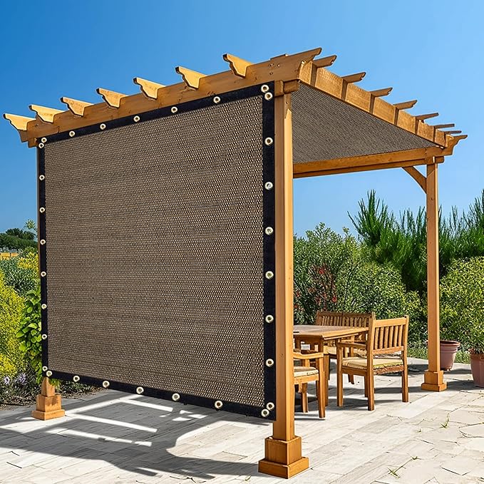 Amagenix 90% Shade Fabric 9'X 19' Mocha Sun Shade Cloth with Grommets for Pergola Replacement Shade Cover Canopy, Heavy Duty, Cable Zip Ties Included (We Customized)