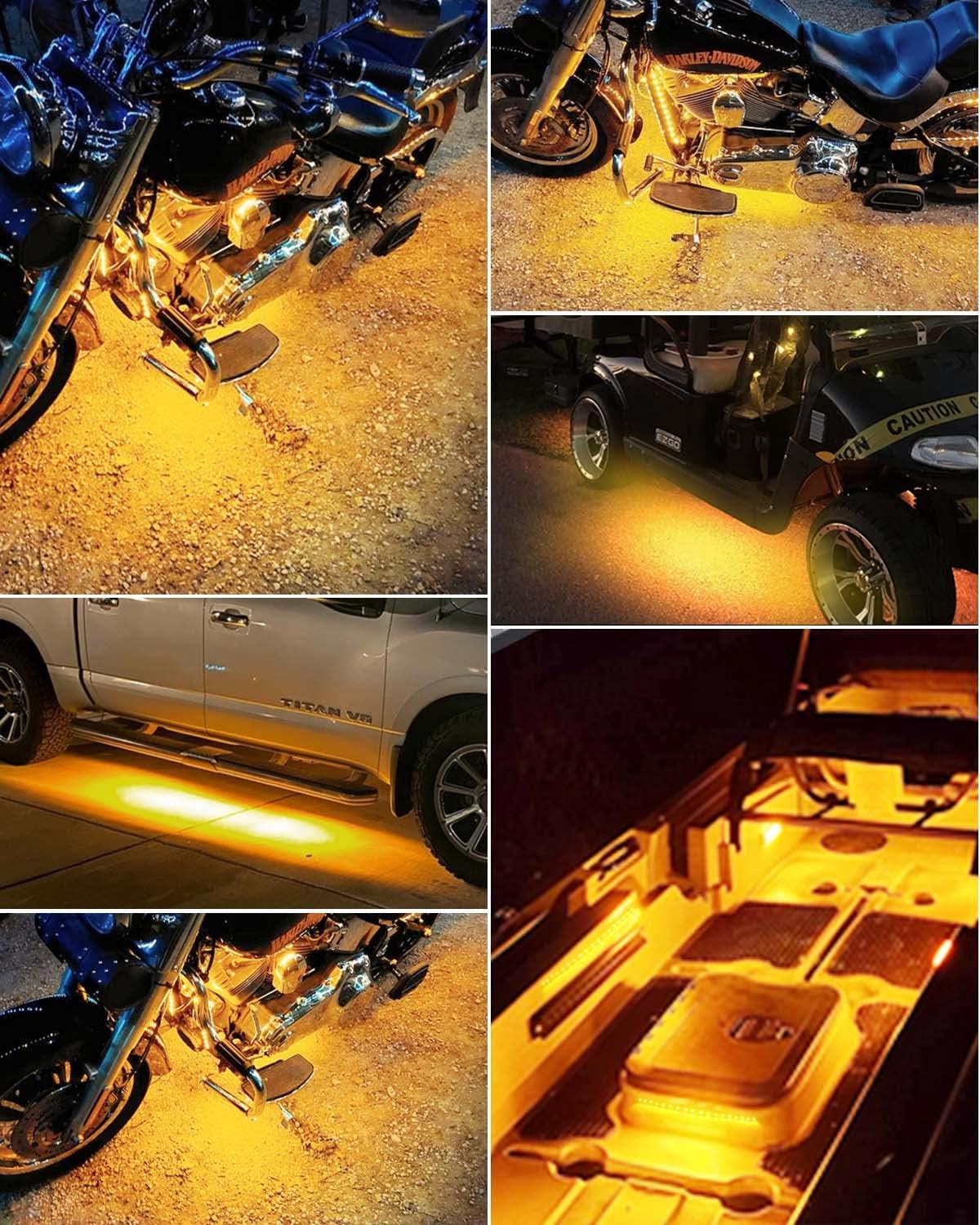 Keiurot 12V Led Light Strip 32CM Waterproof Led Light Strips for Cars Motorcycles Golf Cart Interior & Exterior Marine Boat Amber Led Strip Lights 12V 5050 18SMD,Pack of 4