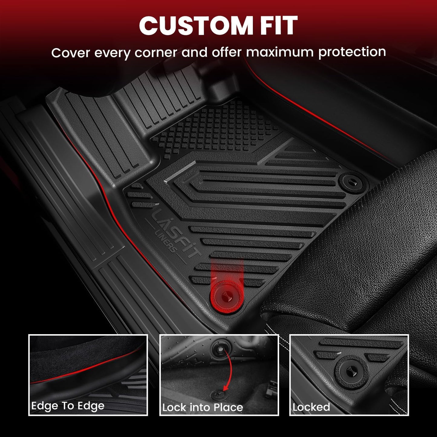 LASFIT Floor & Cargo Mats Fits for VW Atlas Cross Sport 2020-2025, All Weather TPE Custom Fit Floor Liners for 1st and 2nd Rows Car Mats & Trunk Mat for Volkswagen Atlas Cross Sport Accessories, Black