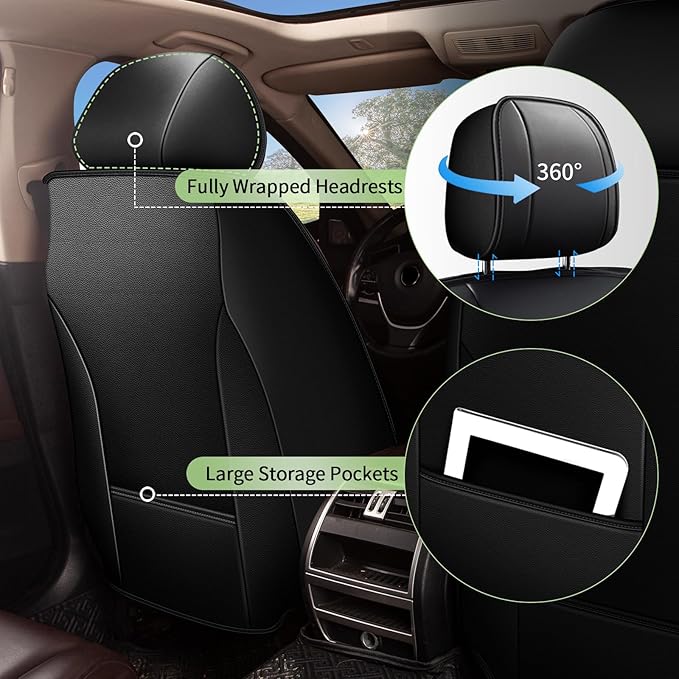Car Seat Covers Front Seats for Mazda 6 2010-2021 Mazda6: Breathable Cool Ice Silk Leather Seat Covers (Black)