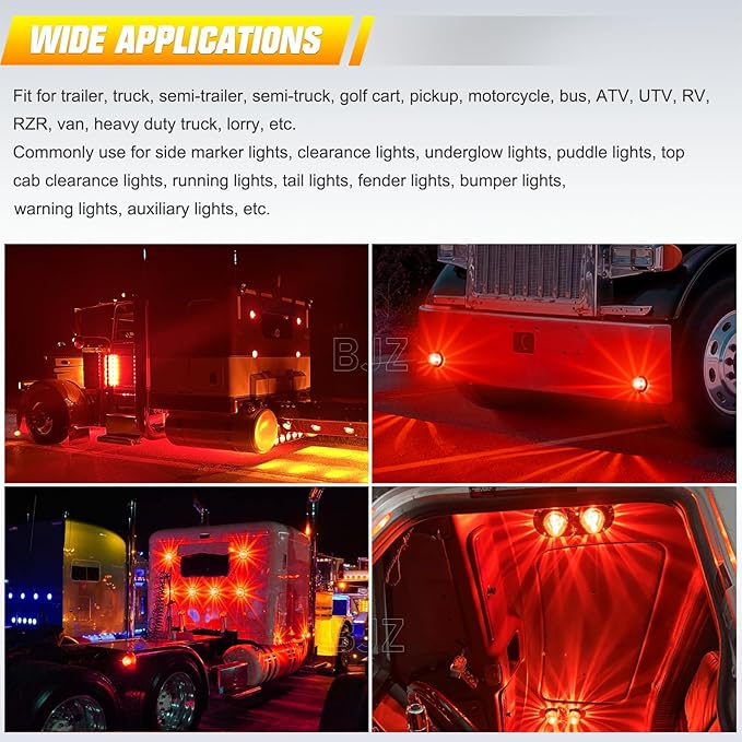 BJZ 6Pcs Red Watermelon LED Strobe+Constant Marker Lights Dual Function Watermelon-Shaped Side Marker Clearance Tail Top Cap Roof Lights for Trailer Truck Semi-Trailer Heavy-Duty Truck Bus Van