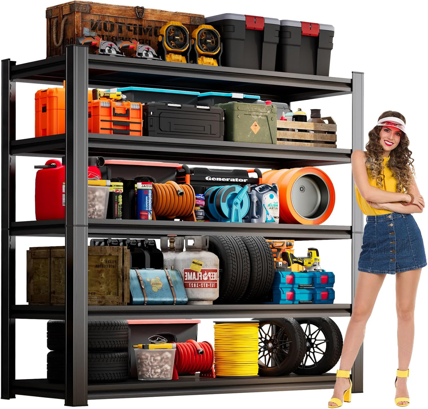 63''H Garage Shelving Capacity Heavy Duty Garage Storage Shelves, 3000LBS Adjustable 5 Tier Metal Industrial Shelf Unit for Kitchen, Utility Room, Warehouse and Basement, Black (18''Dx40''Wx63''H)