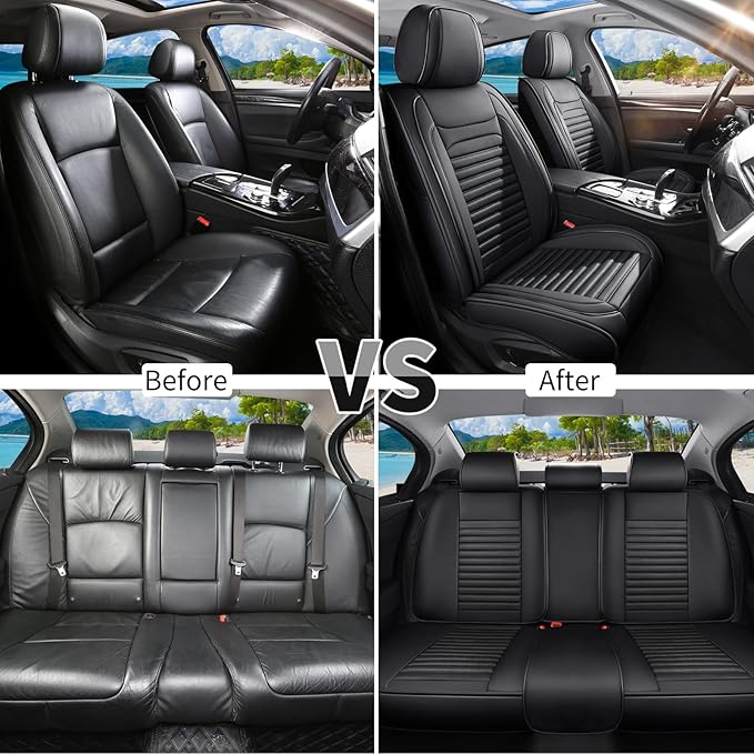 Car Seat Covers Full Set Fit for Toyota RAV4 Hybrid 2016-2026, Premium Faux Leather Car Seat Protector,Breathable Anti-Slip Full Wrapping Edge Seat Covers(Black,Full Set)
