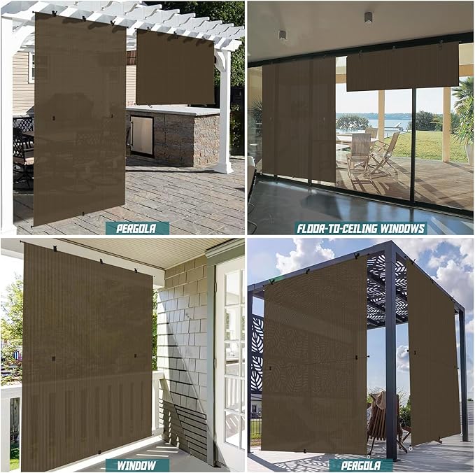 Bynbbur 7'W x 6'H Outdoor Patio Shades Foldable Roller Blinds, 220 GSM Sun Shade Roll Up Porch Screens Exterior Shade Cloth for Deck Pergola Backyard, Brown