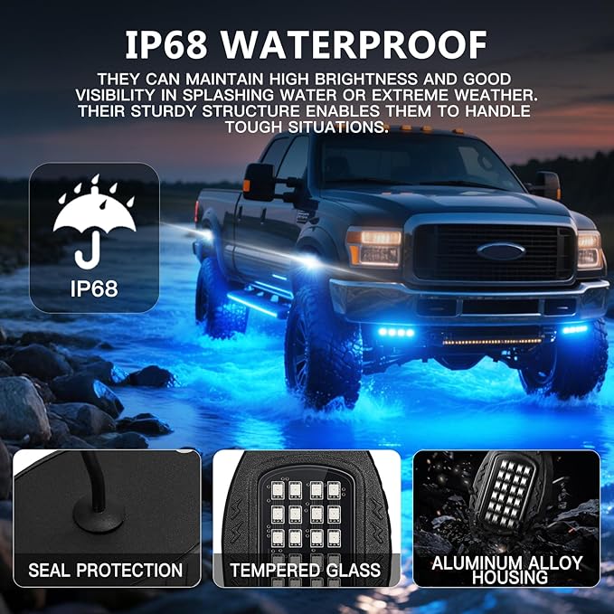 6 Pods Segmented Alloy RGB LED Rock Lights for UTV ATV Golf Cart SXS Trucks Offroad, Waterproof Impact Resistant Metal Underglow Kit with APP/RF Control Sync Music Multi Color Neon Underbody Light