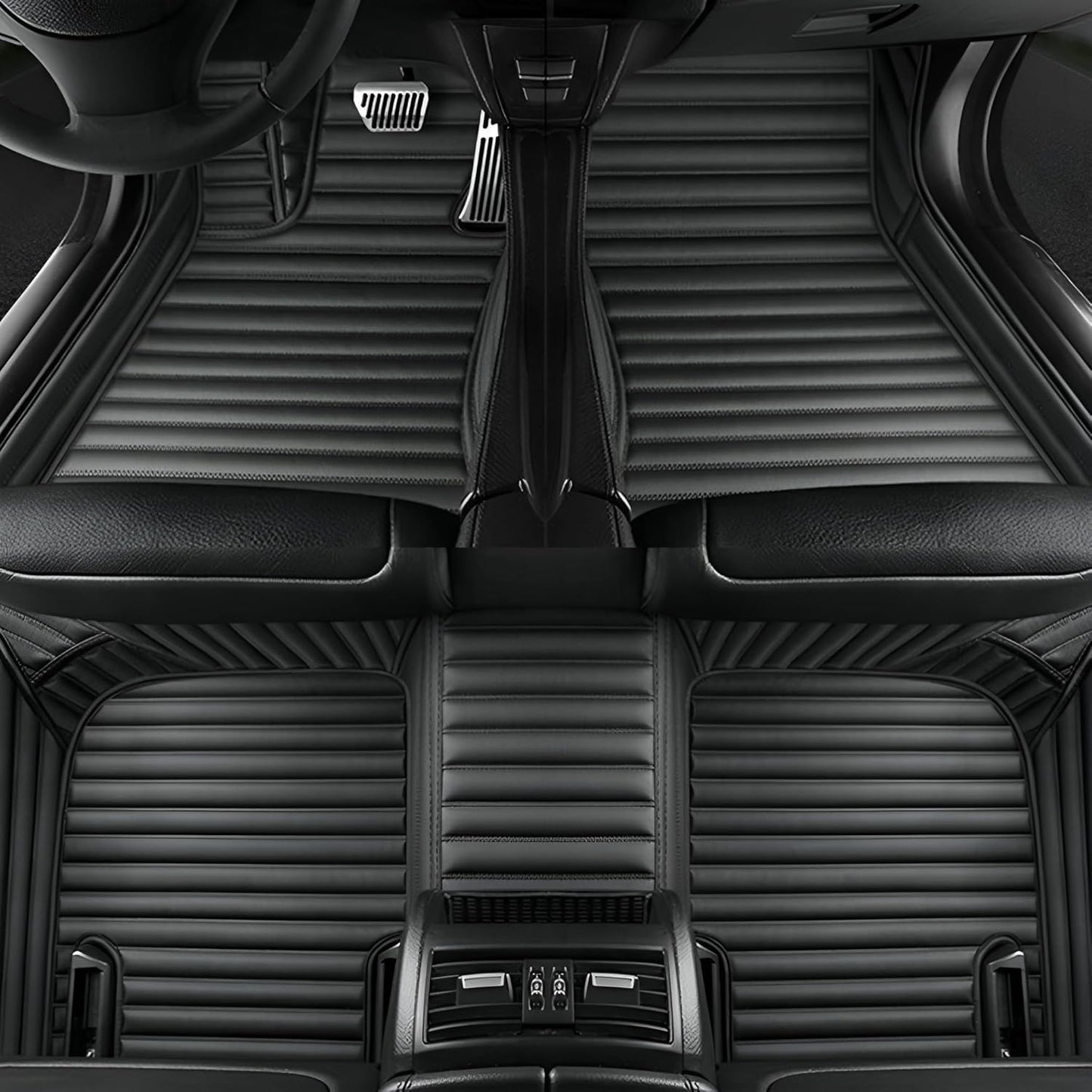 Add Personal Touch to Your Vehicle with IMEISH Customizable Logo Text Car Mats for 99% of vehiclesPads Protection Non-Slip Leather Floor Liners (Black Stripe)