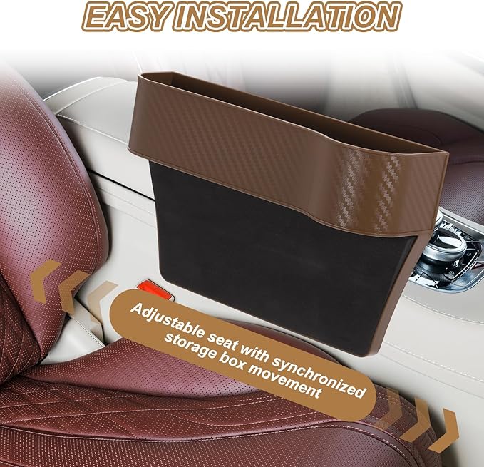 HARFINGTON Car Seat Gap Filler Organizer 10.2 x 6.5 x 2.8 Inch PP Universal Car Organizer Storage Box Between Seat and Console (Left) with Cup Holders for Phone Sunglasses Keys, Beige