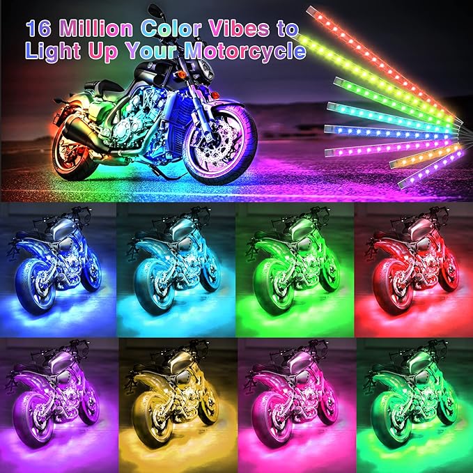 18PCS Motorcycle RGB LED Light Kit with Brake Turn Signal, Multicolor Underglow Lights with APP/RF Remote, Neon Accent Lights Dual Zone Waterproof 12V for Touring, Bagger & Large Cruiser Motorcycle