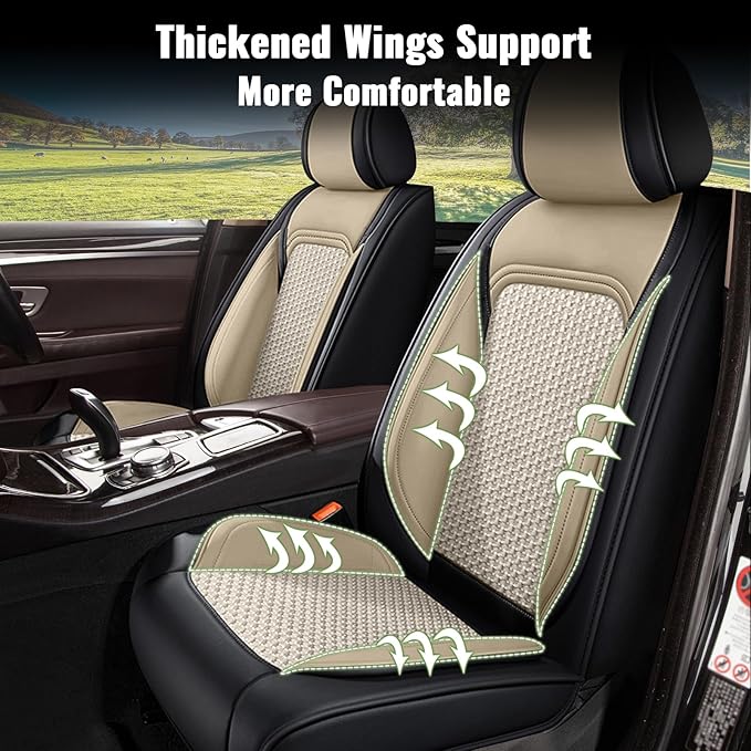 Car Seat Covers Full Set for Nissan Juke S/SV/SL 2011-2017, Breathable Cooling Ice Silk Leather Car Seat Covers, 5 Seats Vehicle Seat Protector Seat Cushion Auto Accessories (Black&Beige)