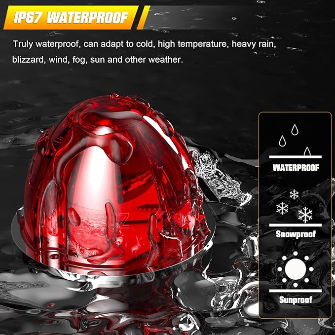 BJZ 2Pcs Red Watermelon LED Strobe+Constant Marker Lights Dual Function Watermelon-shaped Side Marker Clearance Tail Top Cap Roof Lights for Trailer Truck Semi-trailer Heavy-duty Truck Bus Van