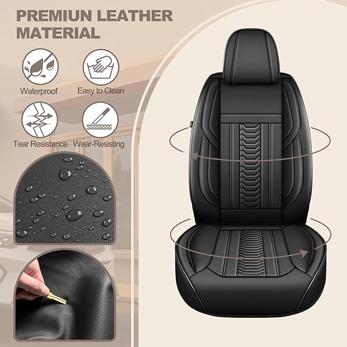 TTX LIGHTING for Ford Focus 2009-2018 Seat Covers: Waterproof Leather Seat Protector with Airbag Compatible (2 Front Seats,Black)