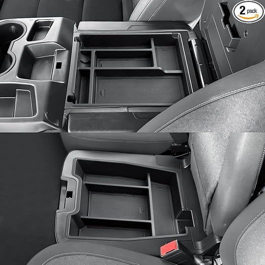 CDEFG 2PCS for Chevy Silverado Sierra Center Console Organizer for 2019-2025 2026 Chevrolet Silverado/GMC Sierra 1500/2020-2026 Silverado Sierra 2500HD 3500HD Accessory(Split-Bench Folding Seat Only)
