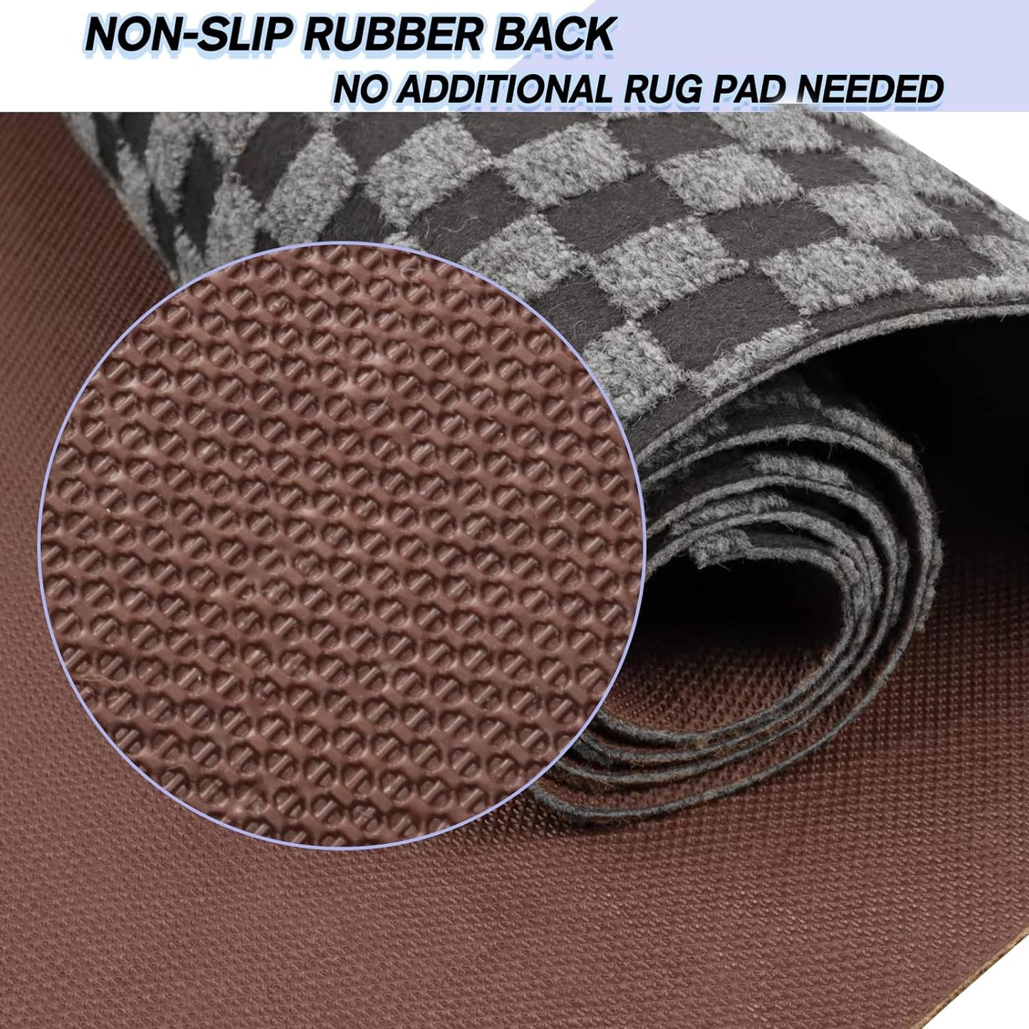 Custom Size Backed Non-Slip Area Rugs Runner, Easy Clean, Waterproof Runner Rugs for Hallway Entryway, Kitchen, Laundry, 3FT x 70FT, Gray Checkered