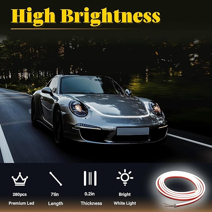 DIBMS 71" High Brightness Car Hood Gap LED Strip, LED Car Ambient Light, Dynamic Scan Activated Design, Daytime Driving Kits, Car Accessories Eclipse LED Lights (Red)